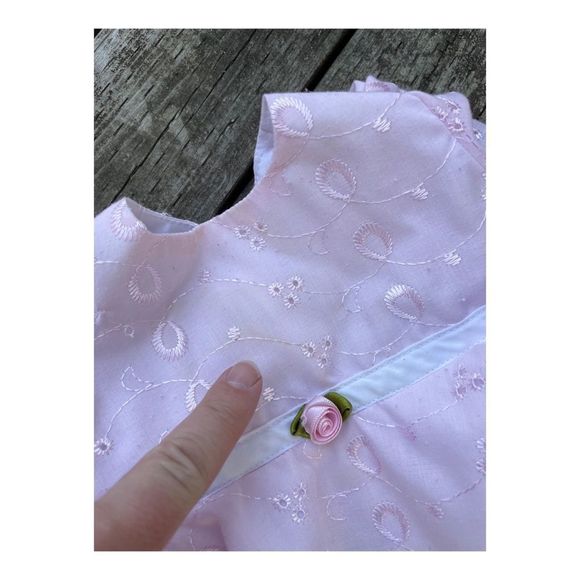Vintage Infant Swing Dress Pink Eyelet Lace Party Formal - Picture 3 of 6